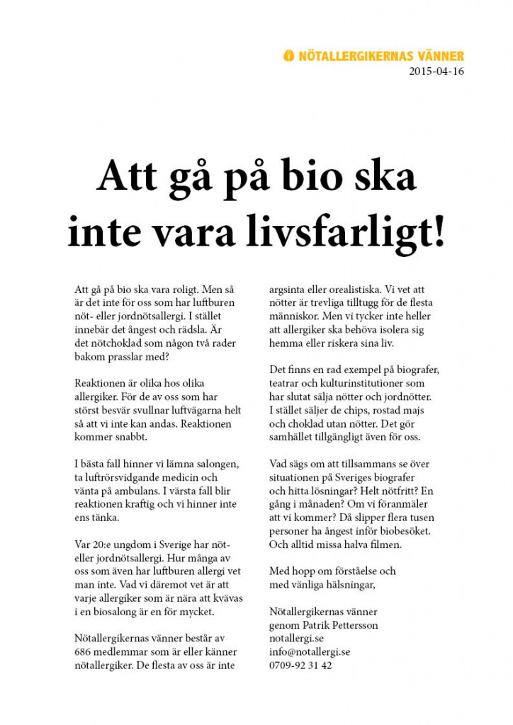 Att gå på bio ska inte vara livsfarligt